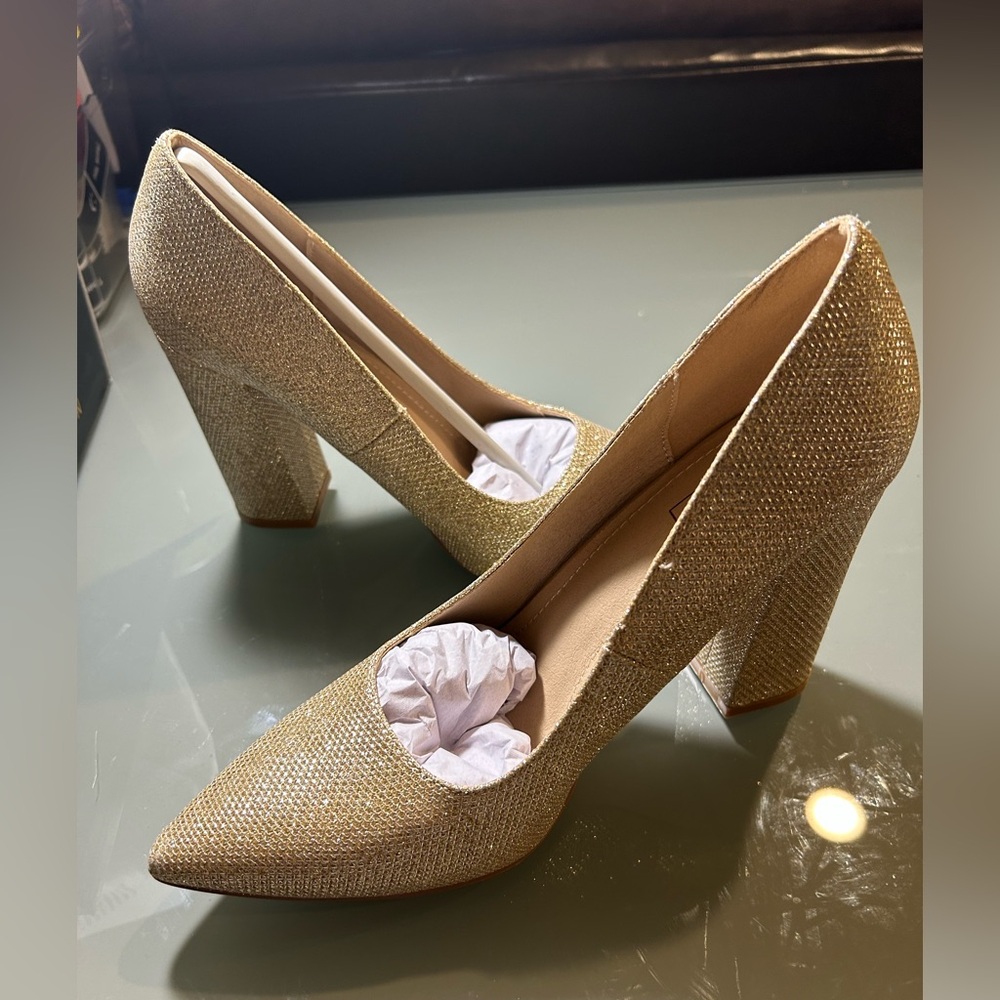 IDIFU Shimmering Gold Block Heels